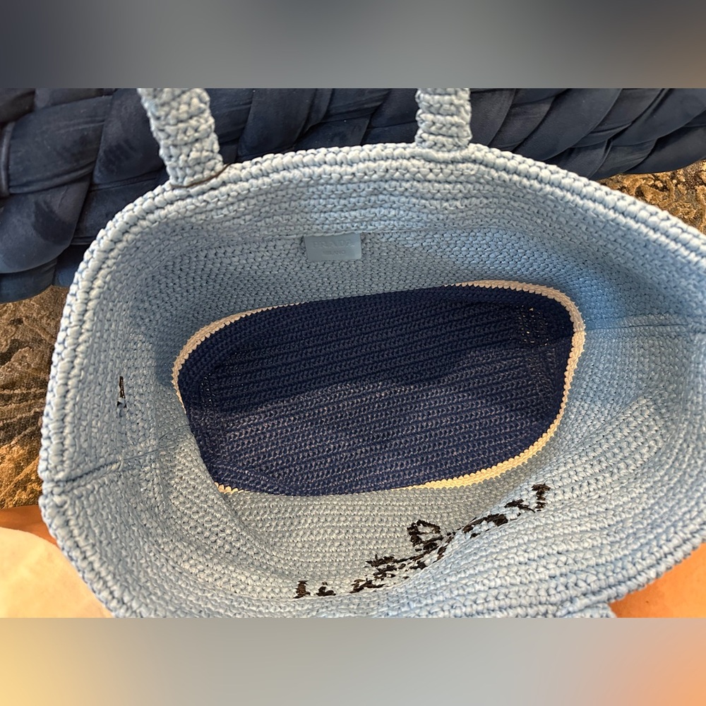 Prada Large Raffia Tote Beach Bag Shopping Light Blue - Picture 12 of 12